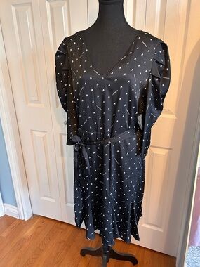 Karl Lagerfeld Black Midi Dress with White Micro Print and Tie Waist